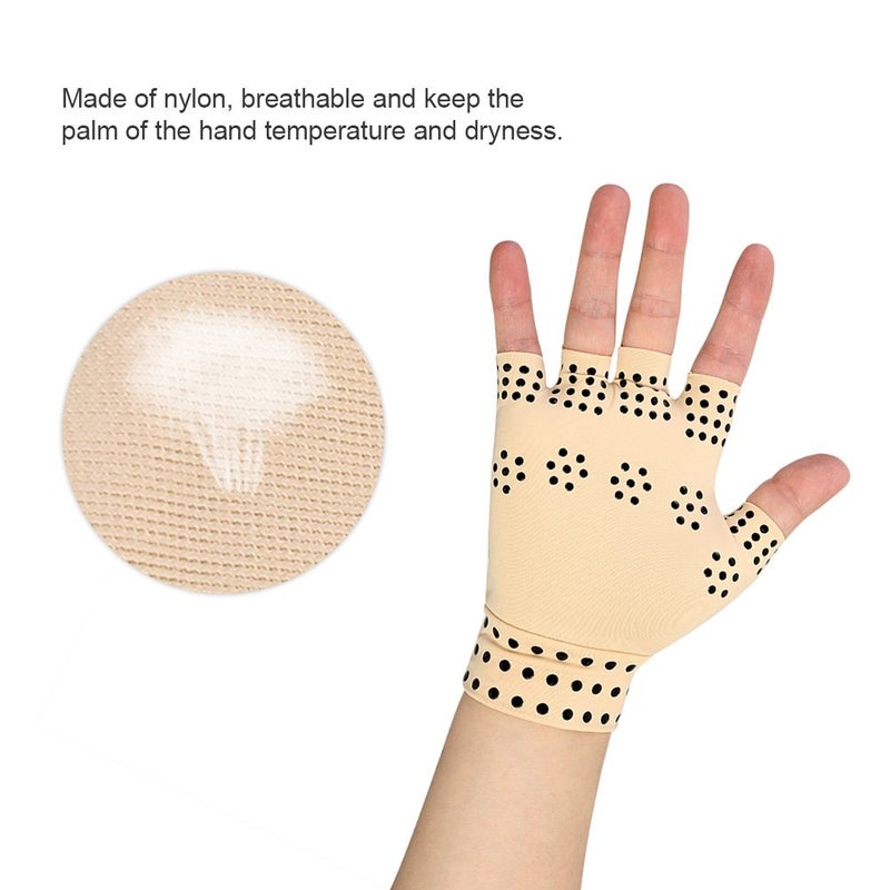 klarako Arthritis Anti-edema Magnetic Gloves Rheumatoid Hand Pain Health Compression Therapy(Beige) - Image 2