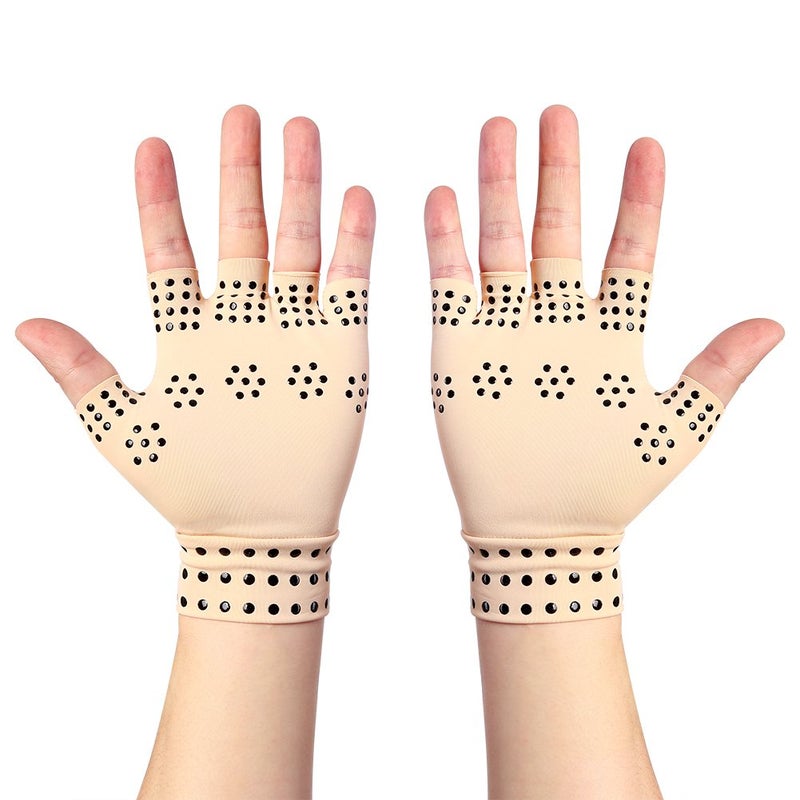klarako Arthritis Anti-edema Magnetic Gloves Rheumatoid Hand Pain Health Compression Therapy(Beige) - Image 1