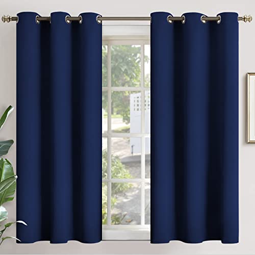 YoungsTex Navy Blue Blackout Curtains 45 Inches Long for Kitchen Bedroom Window  Short Length Thermal Insulated Drapes with Grommet Privacy for Basement Bathroom Kids 2 Panels 42 x 45 Inch