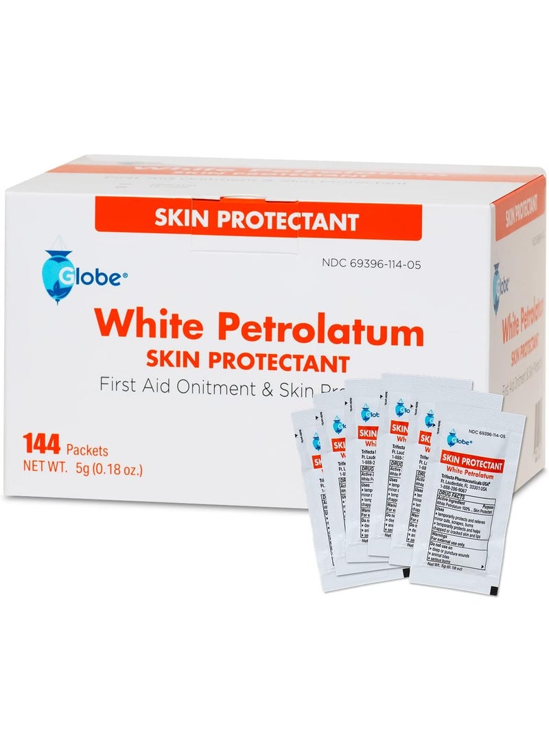 Globe Globe (Box of 144 White Petrolatum, Petroleum Jelly for Dry or Cracked Skin, Soothing White Petroleum Jelly for Minor Skin Irritations, 5g Foil Packets, 144 Petroleum Jelly Packets 
