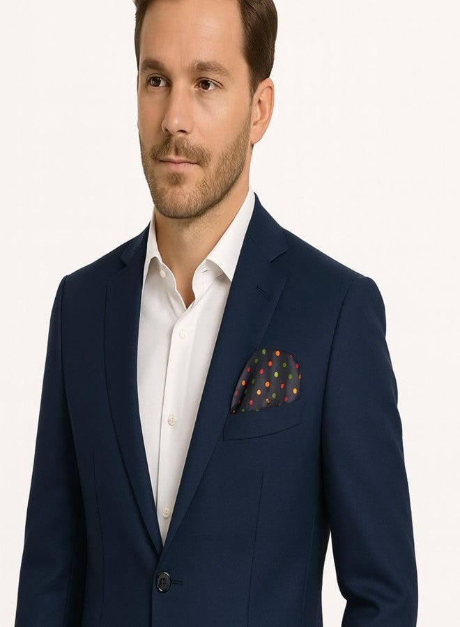 LEONARDI Mens Printed Hax Pocket Square | Satin | Microfiber |10 x 10 inches | tweed fabric | Superior finishing| Packaging - folder | Colour - Multi Navy - Image 5