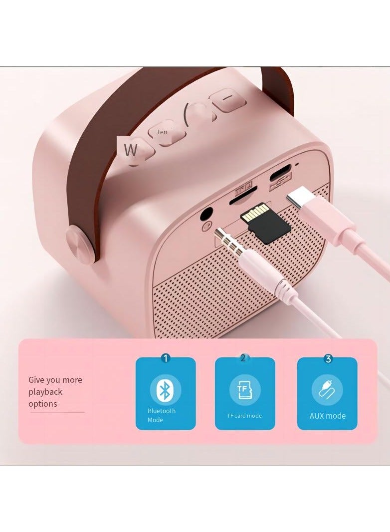 1 Set Wireless Bluetooth Speaker with Microphone, HiFi Sound High-bass Adjustment Support TF Card/Aux Cable Playback Wireless Sound Box (Pink) - Image 4