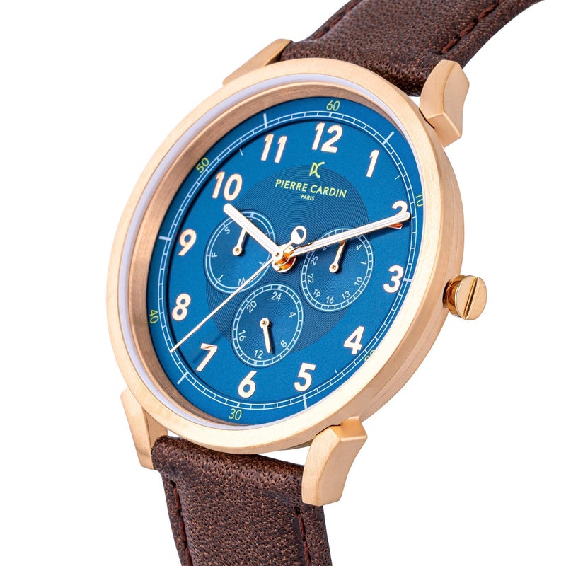 PIERRE CARDIN CPI.2054 ELEGANT ROSE GOLD - MEN'S STYLISH BLUE DIAL LEATHER WATCH - Image 2