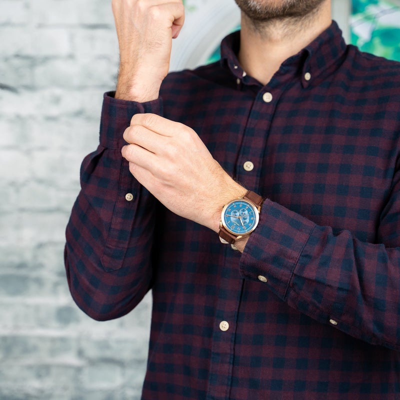 PIERRE CARDIN CPI.2054 ELEGANT ROSE GOLD - MEN'S STYLISH BLUE DIAL LEATHER WATCH - Image 5