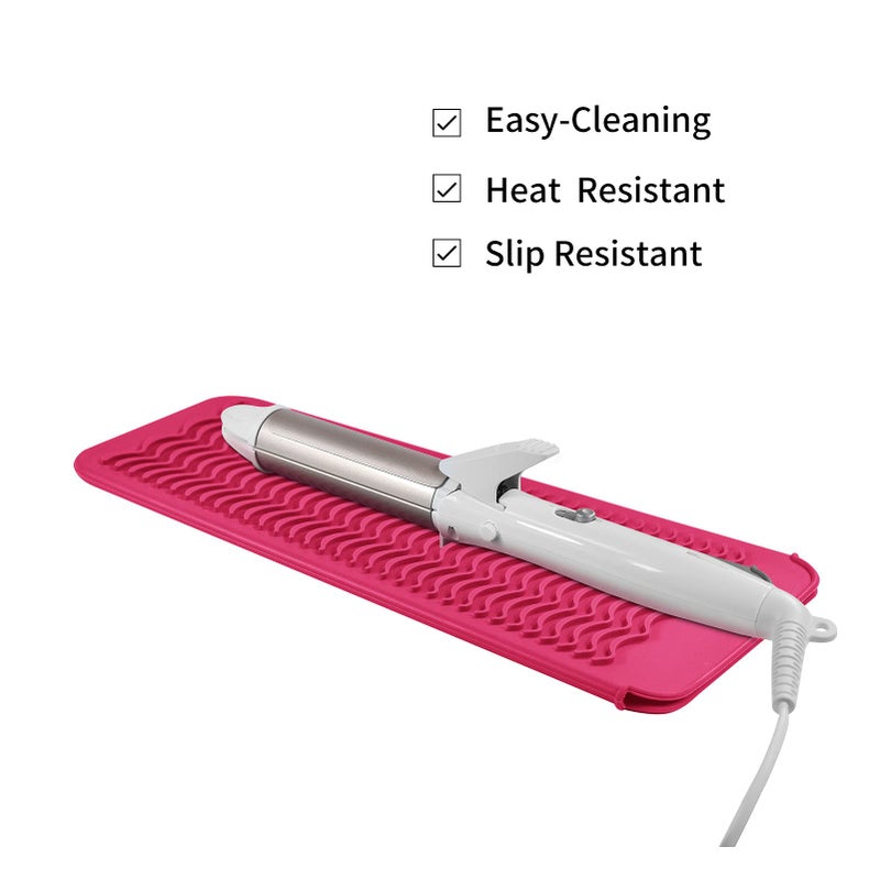 EIOKIT Heat Resistant Silicone Travel Mat Pouch for Hair Styling Tools, 2 Pack, 11 x 5 inches, Slip Resistant, Foldable, Easy-to-Clean, Multipurpose, Grey & Hot Pink - Image 3