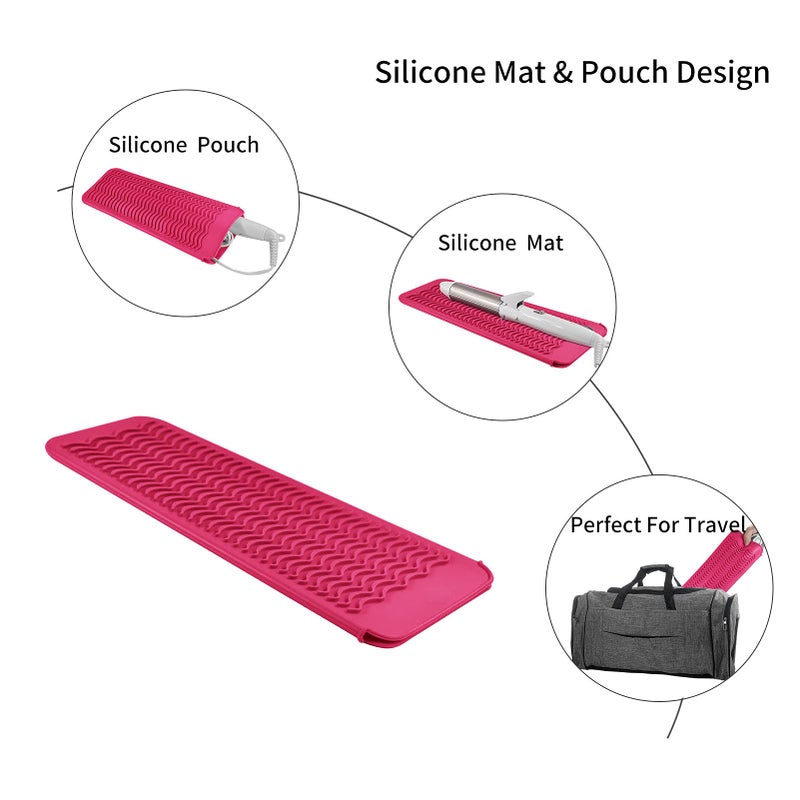 EIOKIT Heat Resistant Silicone Travel Mat Pouch for Hair Styling Tools, 2 Pack, 11 x 5 inches, Slip Resistant, Foldable, Easy-to-Clean, Multipurpose, Grey & Hot Pink - Image 5