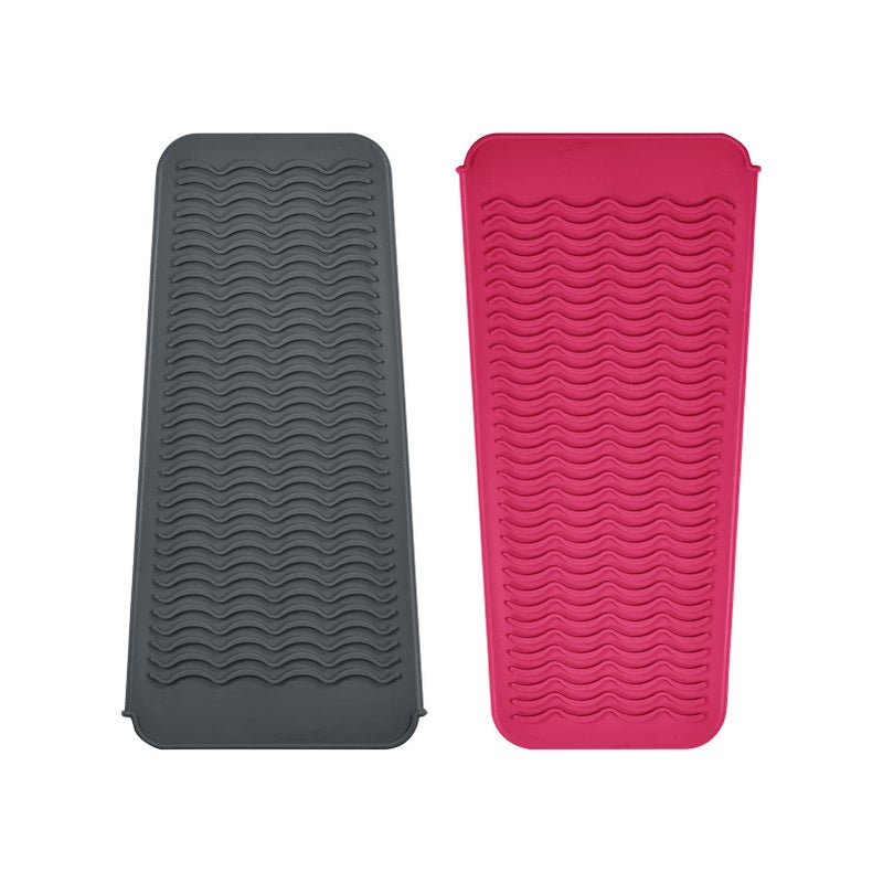 EIOKIT Heat Resistant Silicone Travel Mat Pouch for Hair Styling Tools, 2 Pack, 11 x 5 inches, Slip Resistant, Foldable, Easy-to-Clean, Multipurpose, Grey & Hot Pink - Image 1