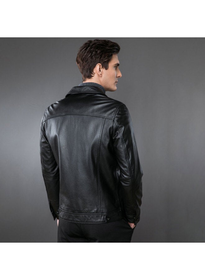 Tucano جاكيت جلد دافئ للرجال بأكمام طويلة وياقة كلاسيكية ناعمة - ملابس خارجية بأسلوب راكب الدراجة لخريف/شتاء - Image 4