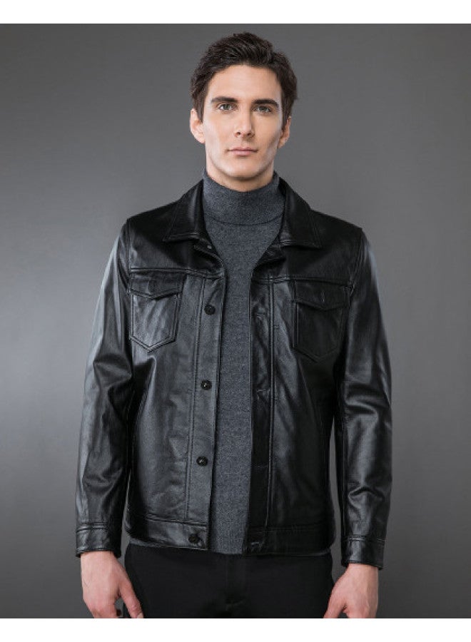 Tucano جاكيت جلد دافئ للرجال بأكمام طويلة وياقة كلاسيكية ناعمة - ملابس خارجية بأسلوب راكب الدراجة لخريف/شتاء - Image 1