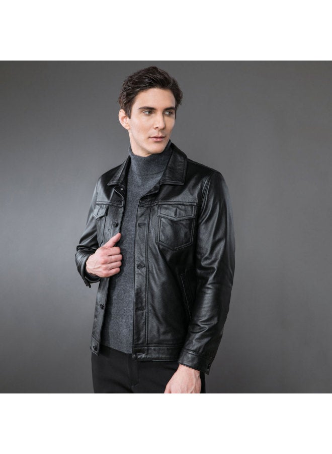 Tucano جاكيت جلد دافئ للرجال بأكمام طويلة وياقة كلاسيكية ناعمة - ملابس خارجية بأسلوب راكب الدراجة لخريف/شتاء - Image 3