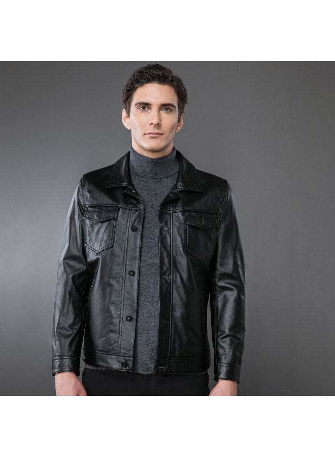Tucano جاكيت جلد دافئ للرجال بأكمام طويلة وياقة كلاسيكية ناعمة - ملابس خارجية بأسلوب راكب الدراجة لخريف/شتاء - Image 2