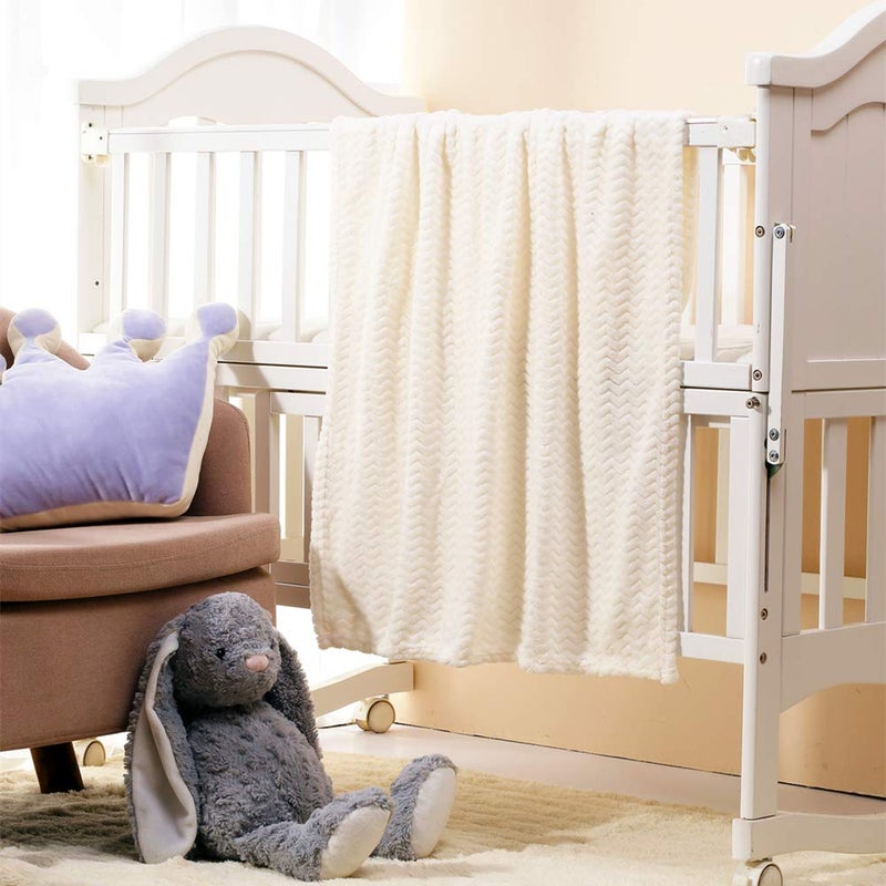 CREVENT 30''X40'' Soft Cozy Warm Baby Blankets for Boys Girls Solid Color - All Season Use - Newborn Essentials (Wave Ivory/White) - Image 5