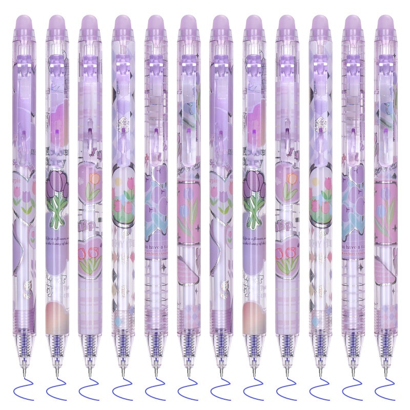 Temiary 12Pcs Cute Erasable Gel Pens, Make Mistakes Disappear, 0.5mm Fine Point Smooth Writing for Planner Puzzles, Blue Ink No Smudge for School Office Supplies (Purple) - Image 1