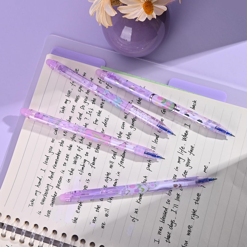 Temiary 12Pcs Cute Erasable Gel Pens, Make Mistakes Disappear, 0.5mm Fine Point Smooth Writing for Planner Puzzles, Blue Ink No Smudge for School Office Supplies (Purple) - Image 4