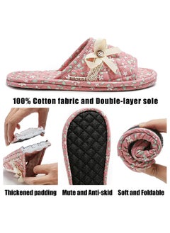 Excefore 3 Pairs Floral Cotton House Slippers for Women, Open Toe Indoor Slippers Comfortable Washable Portable Foldable Guest Travel Hotel Airplane Spa Slippers  - Image 5