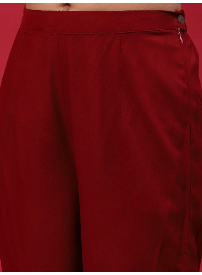 أيه كيه إس طقم كورتا بالازو مع دوباتا مطبوع باللون العنابي والذهبي