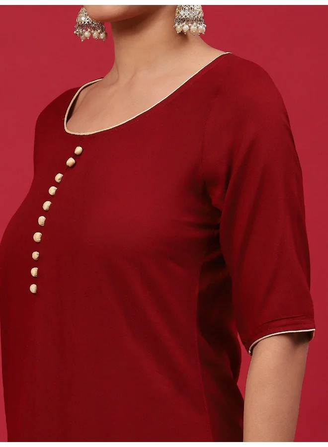 AKS Maroon & Gold Printed Kurta & Palazzo With Dupatta Set