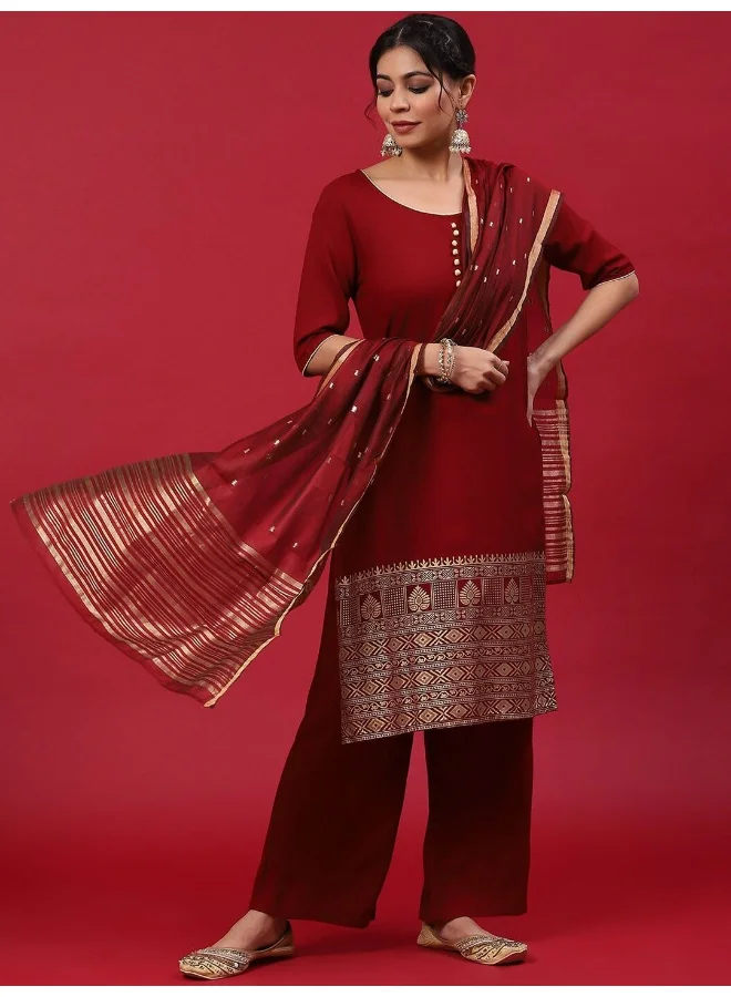 أيه كيه إس طقم كورتا بالازو مع دوباتا مطبوع باللون العنابي والذهبي