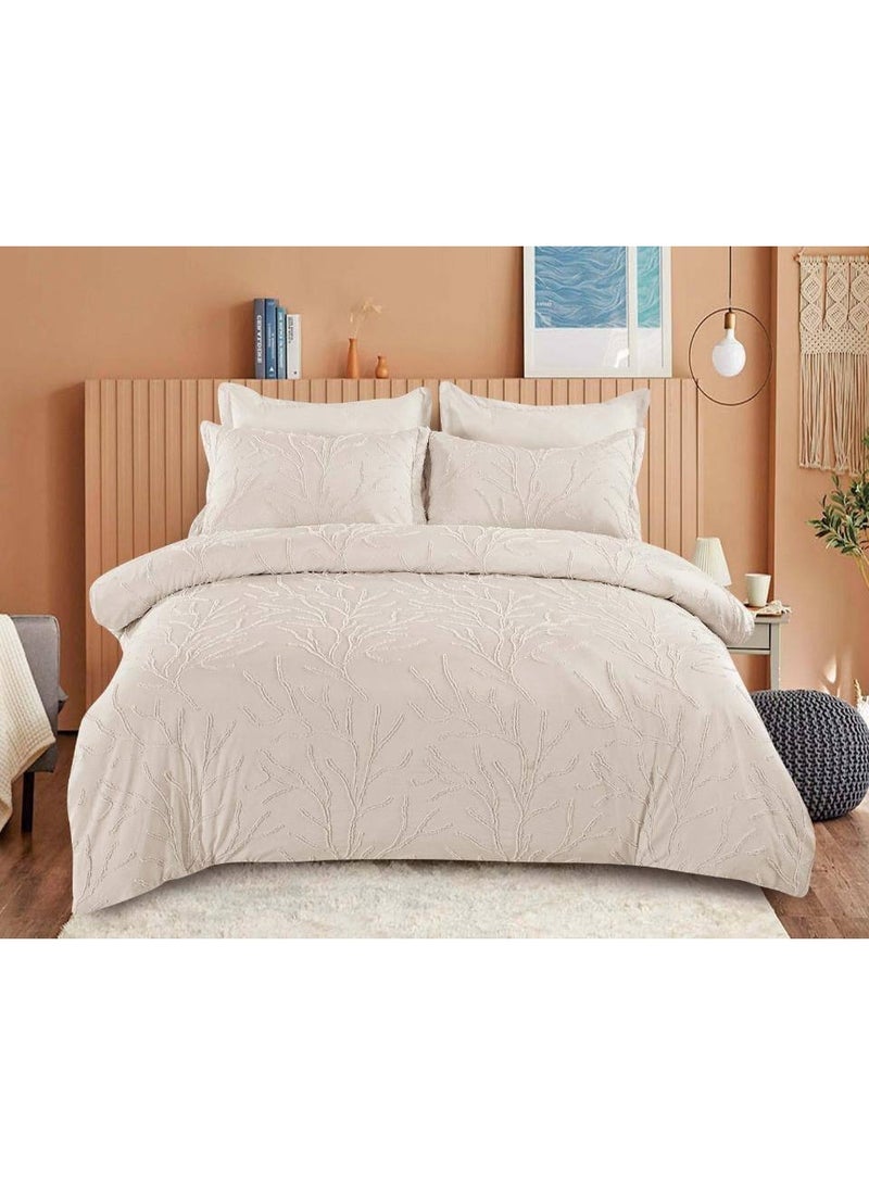 طقم لحاف مقاس كينج، 6 قطع، تصميم مطرز، لحاف مقاس 220x240 سم، شرشف مطاطي مقاس 200x200 سم، غطاء وسادة مقاس 50x75 سم