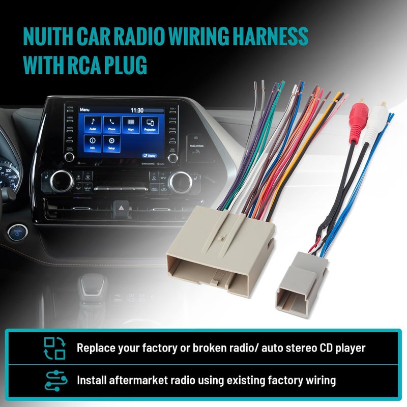 NuIth Car Radio Wiring Harness with RCA Plug Compatible with Selected 2003-2013 Ford/Lincoln/Mercury Vehicles, 24+8 Pin w/RCA Input Radio Wire Harness Adapter to Subwoofer Input Connector - Image 2