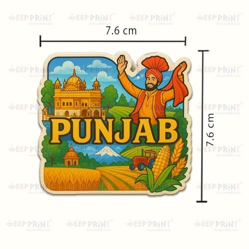 Deep Print Acrylic Fridge Magnet – Indian States Theme | 7.6x7.6 cm | Sparkle Finish | Decorative Souvenir Magnet for Fridge (Multiple State Variants) (Punjab) - Image 2