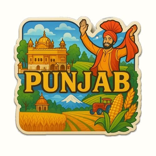 Deep Print Acrylic Fridge Magnet – Indian States Theme | 7.6x7.6 cm | Sparkle Finish | Decorative Souvenir Magnet for Fridge (Multiple State Variants) (Punjab) - Image 1