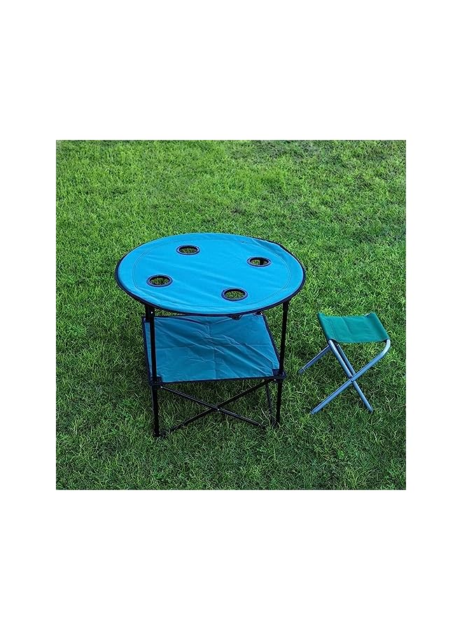 promass Round Camping Table-RF11673 Lightweight, Portable and Foldable,Folds Flat for Storage Iron Tube with Washable Cloth,Perfect Indoor and Outdoor Entertainment Package Includes a Carry Bag Blue - Image 3