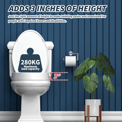 Ccbello ELONGATED toilet seat risers for seniors, Slow Close, Elevated toilet seat, Heavy Duty, Never Loosen, Raised toilet seat elongated bowl, White(18.5”) - Image 2