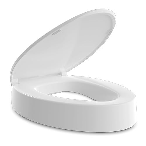 Ccbello ELONGATED toilet seat risers for seniors, Slow Close, Elevated toilet seat, Heavy Duty, Never Loosen, Raised toilet seat elongated bowl, White(18.5”) - Image 1