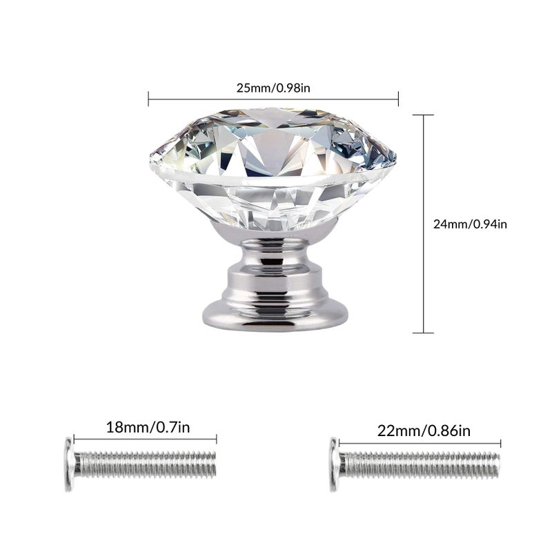 YEYIT 16 Pack 25mm Crystal Glass Diamond Door Cabinet Knobs,Transparent Diamond Crystal Cupboard Drawer Pull Handle with 2 Sizes of Screws,for Furniture Cabinet Door Drawer Dressing Table Decoration - Image 2