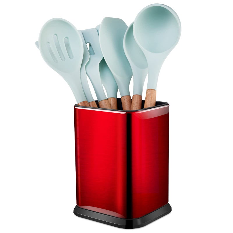 RedCall RedCall Stainless Steel Kitchen Utensil Holder for Countertop Spoon Spatula OrganizerModern Rectangular Large Cooking Utensil Caddy CounterUtensil Crock Stainless Steel Red 