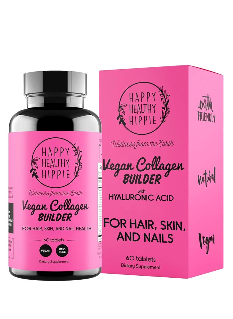 HAPPY HEALTHY HIPPIE - Vegan Collagen Builder with Hyaluronic Acid Hair Skin and Nails Vitamins 60 Ct 30 Servings - Image 1