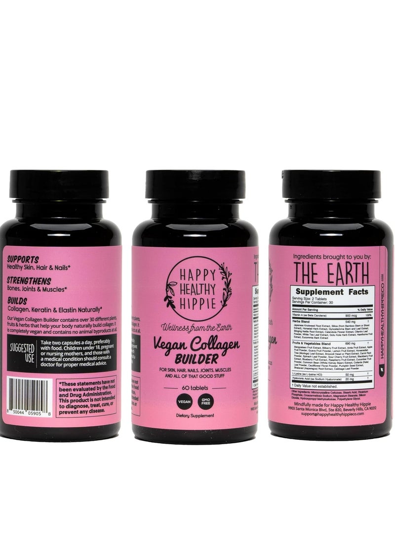 HAPPY HEALTHY HIPPIE - Vegan Collagen Builder with Hyaluronic Acid Hair Skin and Nails Vitamins 60 Ct 30 Servings - Image 1