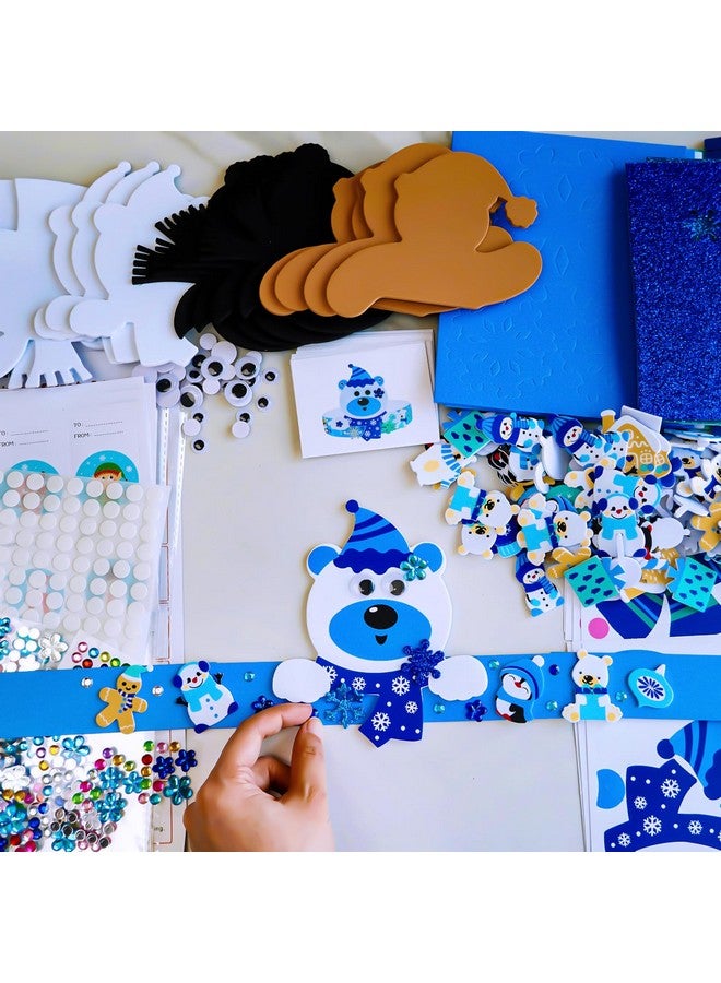 Winlyn Winter Craft Kits: Christmas DIY Holiday Headbands - Snowflake, Snowman, Penguin Foam Stickers - Kids Art & Party Favors - Image 4