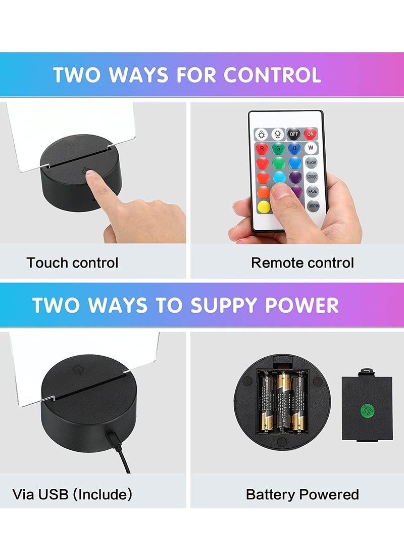 3D Night LED Light Lamp Base with 4 Pieces Clear Acrylic Sheets 4 Pieces Remote Controls and 4 Pieces Charging Cables Adjustable 16 Colors 4 Modes for Child Room Bar 4 Set (Square Style)
