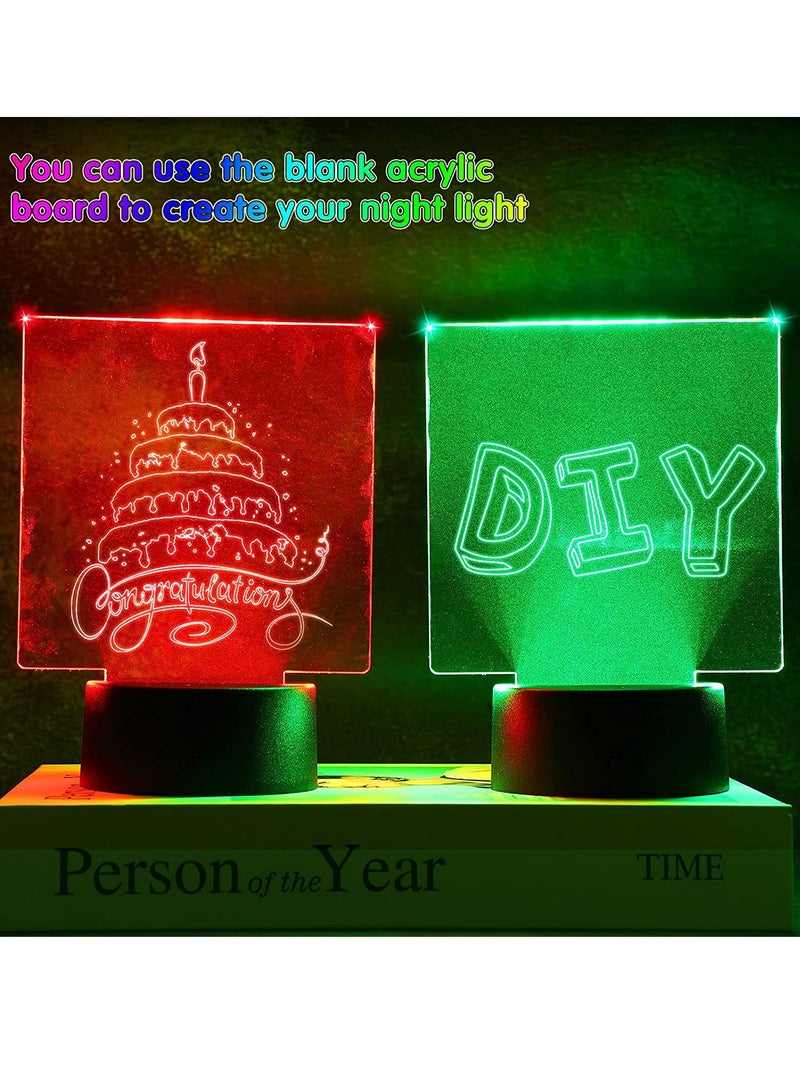 3D Night LED Light Lamp Base with 4 Pieces Clear Acrylic Sheets 4 Pieces Remote Controls and 4 Pieces Charging Cables Adjustable 16 Colors 4 Modes for Child Room Bar 4 Set (Square Style)