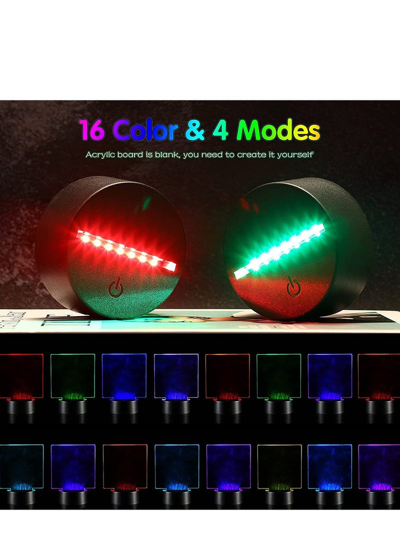 3D Night LED Light Lamp Base with 4 Pieces Clear Acrylic Sheets 4 Pieces Remote Controls and 4 Pieces Charging Cables Adjustable 16 Colors 4 Modes for Child Room Bar 4 Set (Square Style)