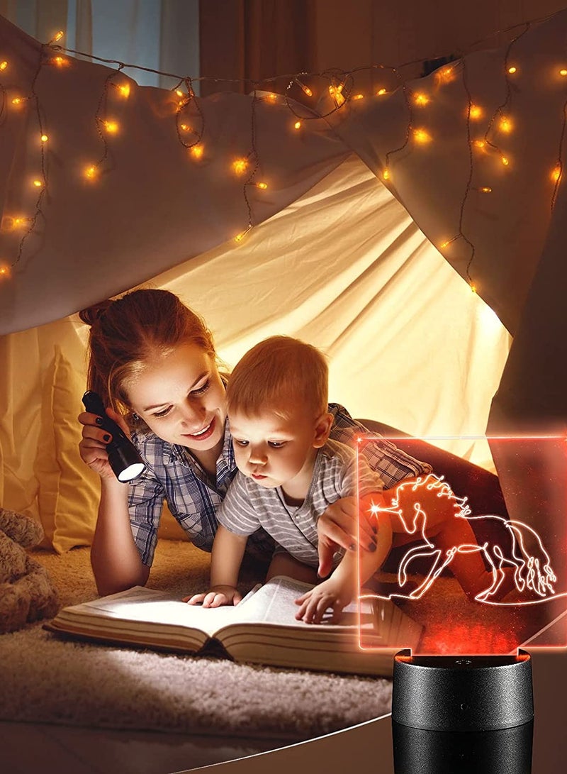 3D Night LED Light Lamp Base with 4 Pieces Clear Acrylic Sheets 4 Pieces Remote Controls and 4 Pieces Charging Cables Adjustable 16 Colors 4 Modes for Child Room Bar 4 Set (Square Style)