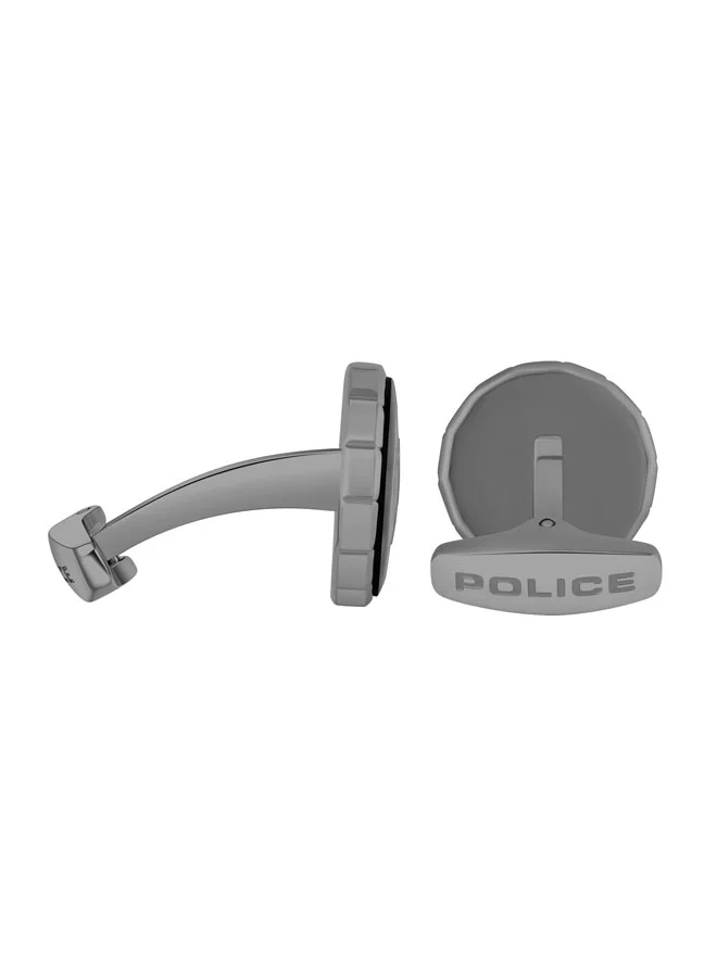 بوليس Carver Gunmetal Black Stainless Steel Round Cufflinks for Men