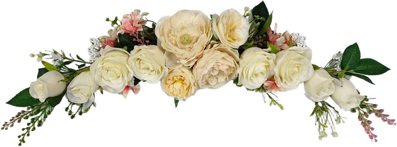 OrgMemory Arch Flowers, Artificial Floral Swags, 20" Length in Bent, Decorative Swag, Artificial Flower Swag for Door Party Wall Home Decor (Champagne) - Image 1