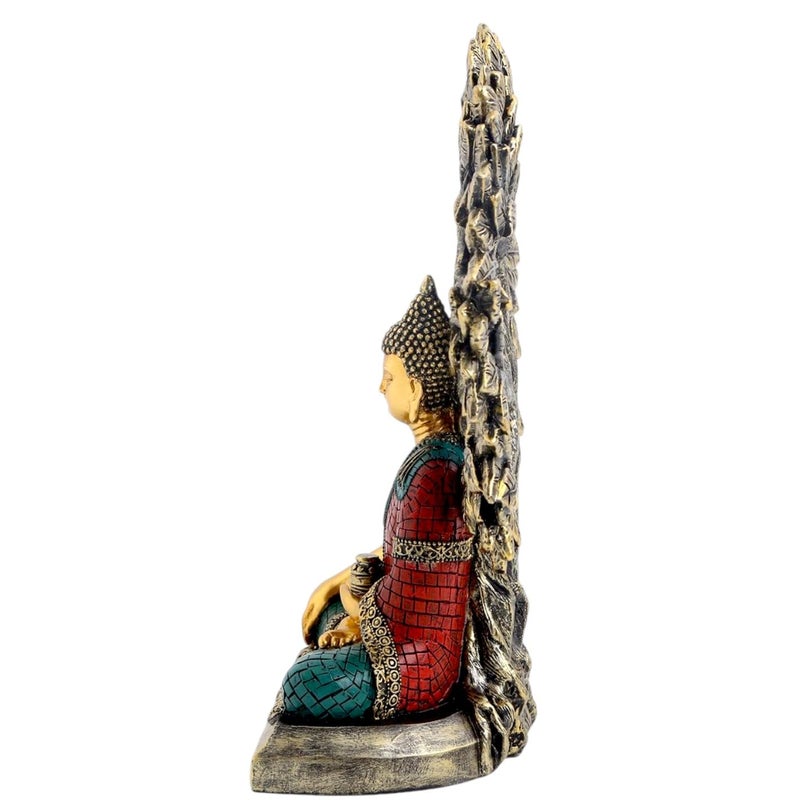Karigaari India Handcrafted Buddha Showpiece with Bodhi Tree for Home Decor Meditation Buddha Idol with Antique Finish Peaceful Buddha Bust Sculpture for Pooja Room Office and Gift - Image 4