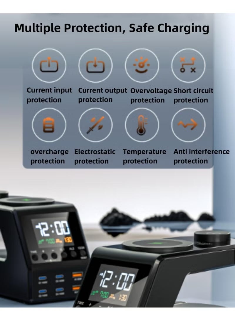 BlueFire 240W GaN Charger Station 10-in-1 – Smart Desktop Hub with 4x 140W USB-C PD3.1, 2x QC3.0 USB-A, 15W Wireless iPhone Charger, 5W Apple Watch Charger, Digital Clock & Dual Alarm, Adjustable Night Light, Universal Fast Charging for MacBook, iPad, Phones & Tablets – All-in-One Power Organizer - Image 2