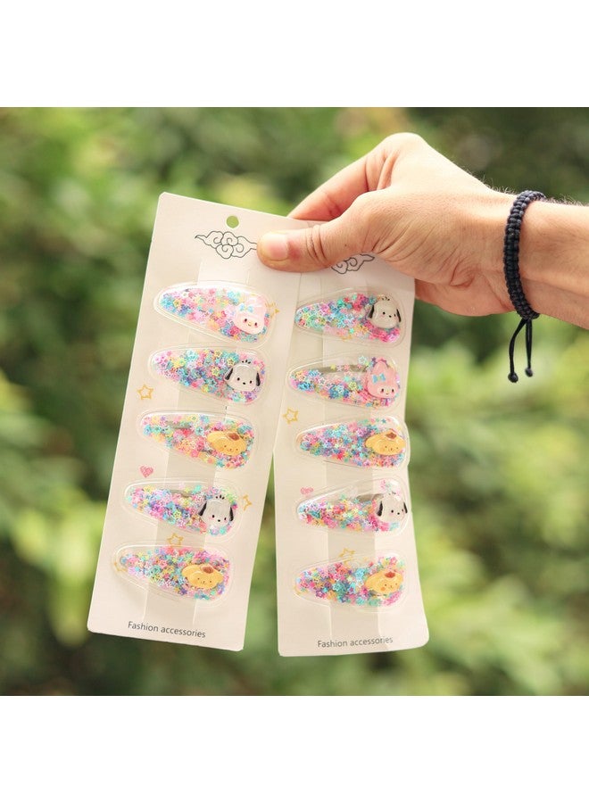 ANNACREATIONS ANNA CREATIONS Plastic Metal Sequins Transparent Hair Clips for Girls Glitter Snap Hair Clips Toddler Hairclips Fruit Cartoon Animal Hairclip Hair Accessories Multicolor (Pack of 10) (Style 3) - Image 2