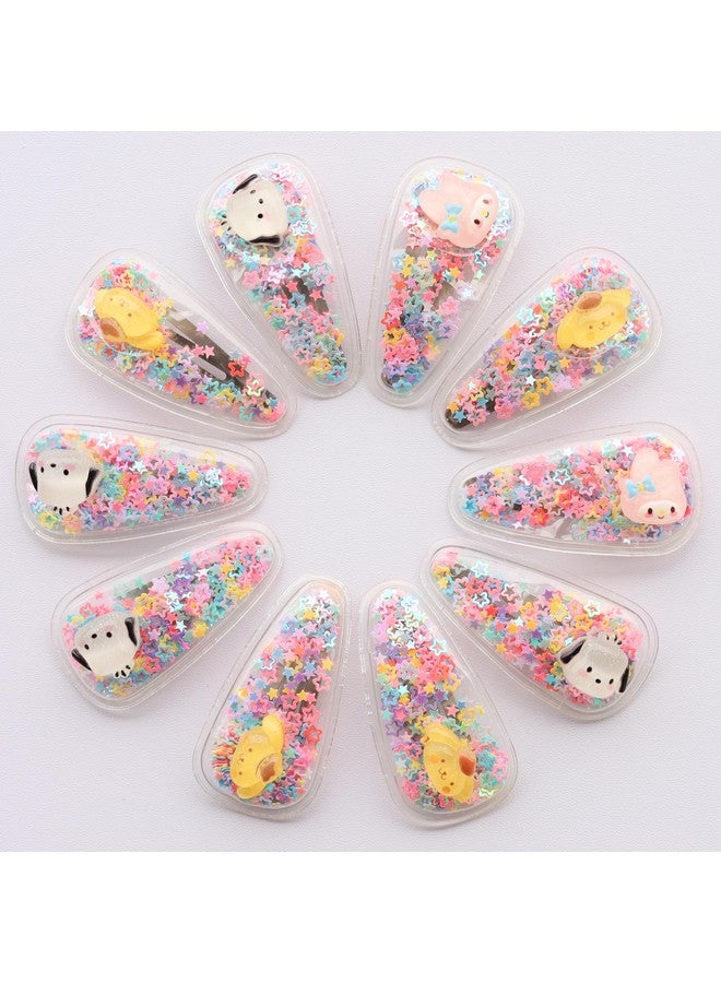 ANNACREATIONS ANNA CREATIONS Plastic Metal Sequins Transparent Hair Clips for Girls Glitter Snap Hair Clips Toddler Hairclips Fruit Cartoon Animal Hairclip Hair Accessories Multicolor (Pack of 10) (Style 3) - Image 1