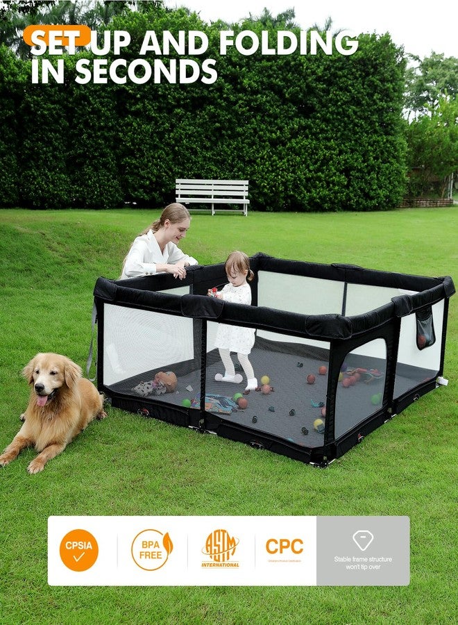 Dearlomum Foldable Baby Playpen with Non-Removable Thick Mat, Extra Large Collapsible Playard for Babies & Toddlers, Portable Baby Play Yard with Gate for Indoor Outdoor (Black 59"×71") - Image 5