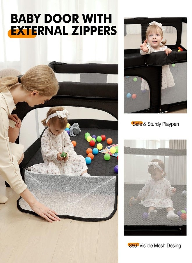 Dearlomum Foldable Baby Playpen with Non-Removable Thick Mat, Extra Large Collapsible Playard for Babies & Toddlers, Portable Baby Play Yard with Gate for Indoor Outdoor (Black 59"×71") - Image 4