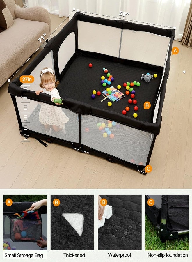 Dearlomum Foldable Baby Playpen with Non-Removable Thick Mat, Extra Large Collapsible Playard for Babies & Toddlers, Portable Baby Play Yard with Gate for Indoor Outdoor (Black 59"×71") - Image 3
