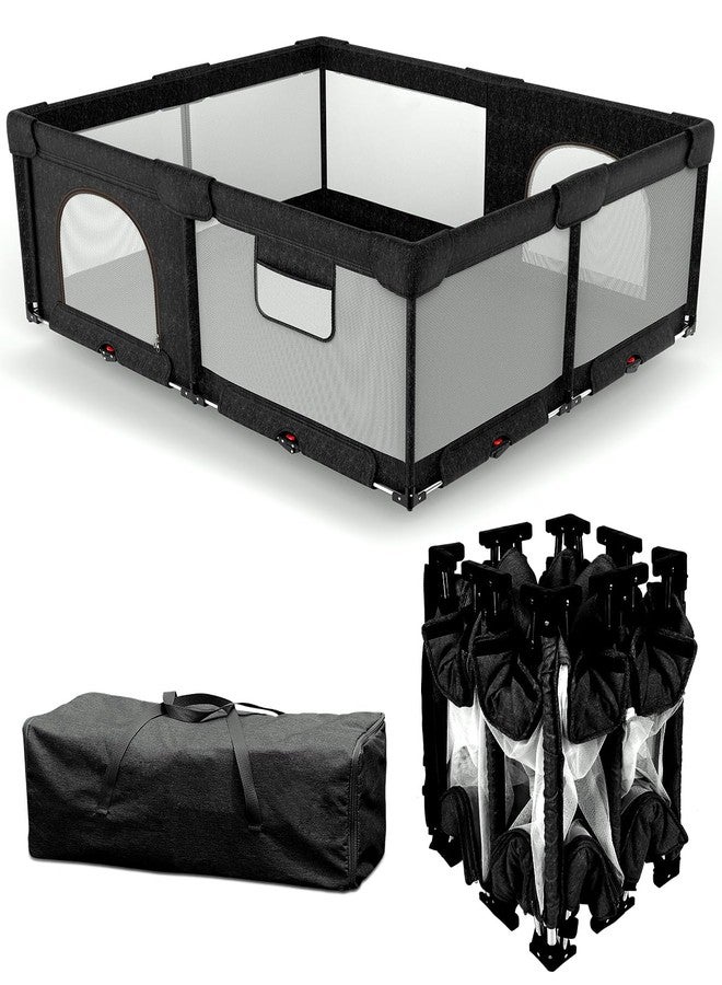 Dearlomum Foldable Baby Playpen with Non-Removable Thick Mat, Extra Large Collapsible Playard for Babies & Toddlers, Portable Baby Play Yard with Gate for Indoor Outdoor (Black 59"×71") - Image 1