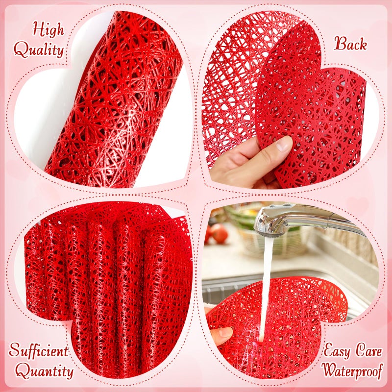 Kidum 12Sets Valentines Day Red Love Heart Placemats, Placemats and Matching Coaster Valentines Day Decorations Metallic Pressed Vinyl Table Mat for Wedding Romantic Night Anniversary Party (Red) - Image 3