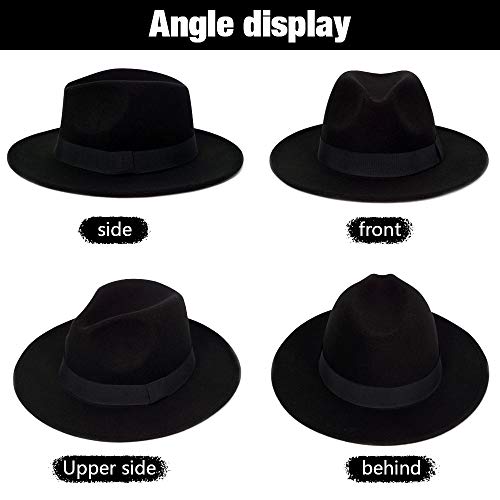 FADACHY Trendy Fedora Hat Wide Brim Wool Dress Felt Hat Red Bottom Two Tone Black 2 Colors - Image 4